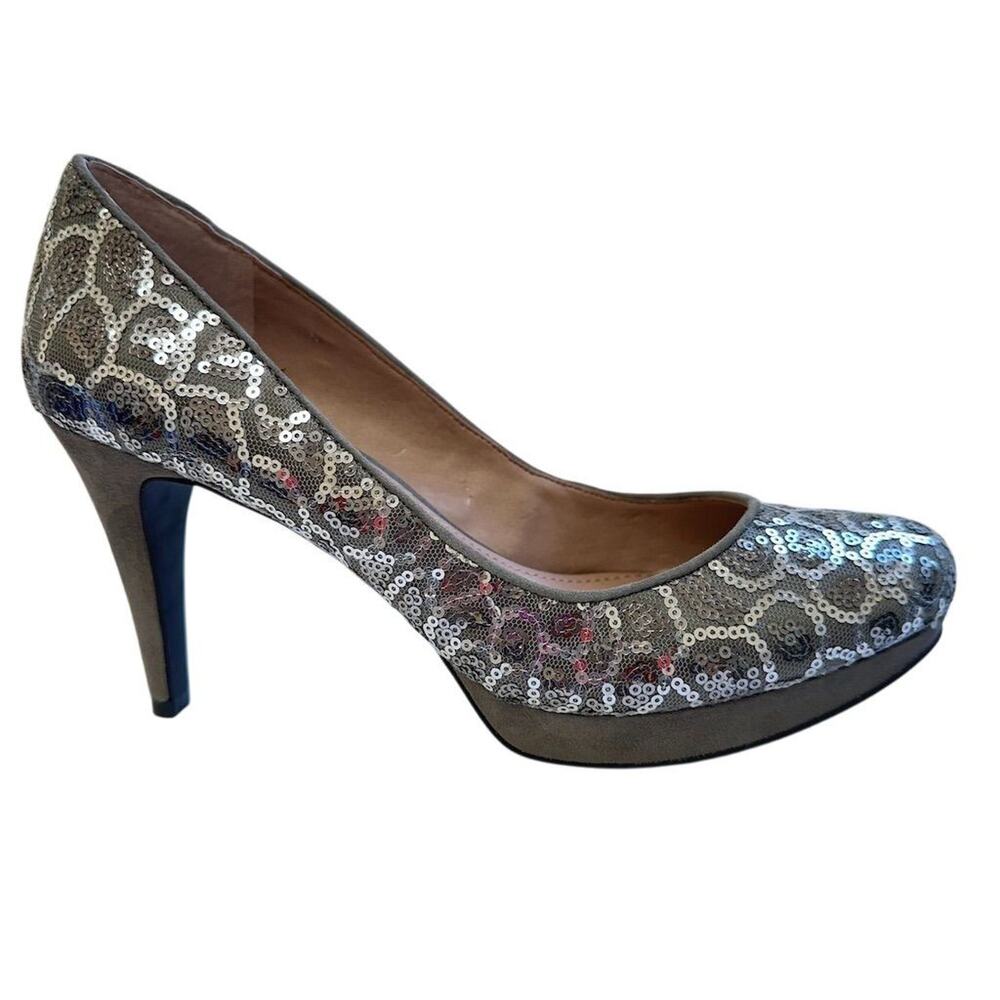 Vince Camuto Women's Silver Sequin Pumps Size 9.5 Party Heels - Picture 6 of 13